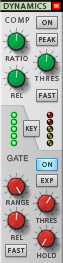 Reason gate settings in Main Mixer dynamics section for a channel strip