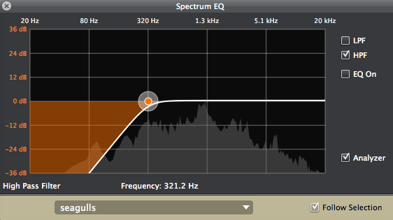 High-pass EQ interactive frequency response graph