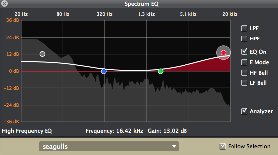 Interactive frequency response graph for combined low-shelf and high-shelf EQs