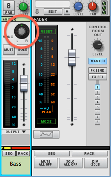Pan dial for a track in the Reason Main Mixer