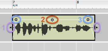 Audio clip handles in the Reason sequencer