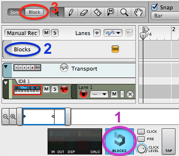 Block Mode controls in the Reason sequencer