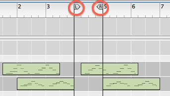 Setting the left and right locators in the Reason sequencer