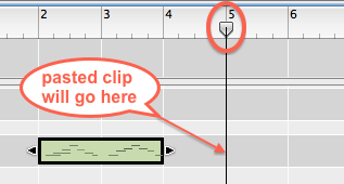 Set the position pointer to a time point in the Reason sequencer before pasting a clip