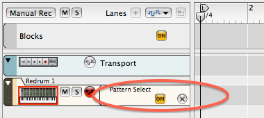 Play-enable button for a pattern select lane in the Reason sequencer