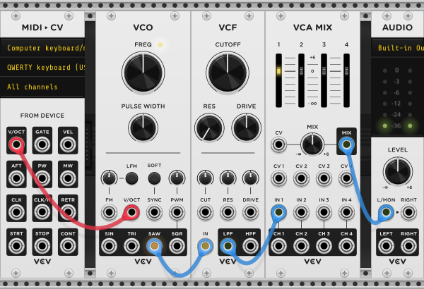 VCV Rack audio chain for the basic patch